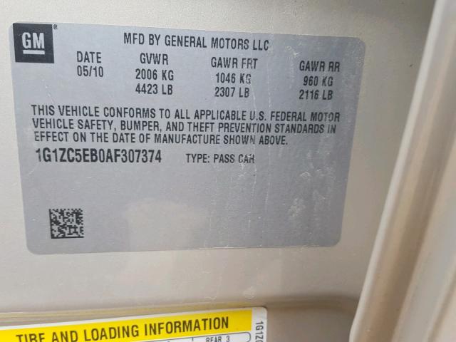 1G1ZC5EB0AF307374 - 2010 CHEVROLET MALIBU 1LT 勃艮第红 照片 10