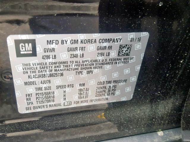 KL4CJASB7JB625736 - 2018 BUICK ENCORE PRE BLACK photo 10