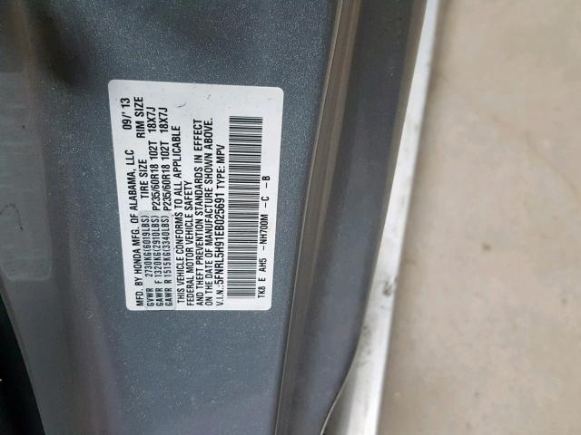 5FNRL5H91EB025691 - 2014 HONDA ODYSSEY TO SILVER photo 10