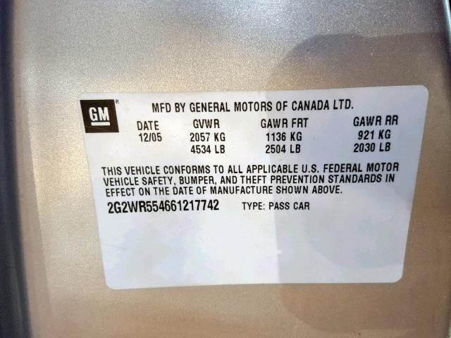 2G2WR554661217742 - 2006 PONTIAC GRAND PRIX SILVER photo 10