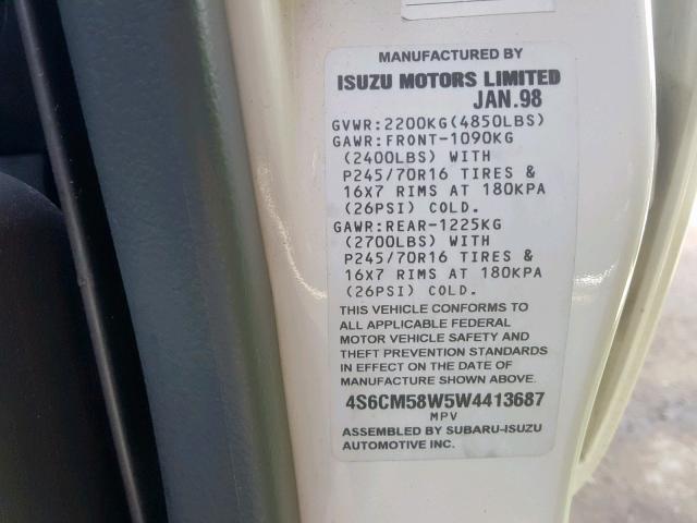 4S6CM58W5W4413687 - 1998 HONDA PASSPORT E 白色 照片 10