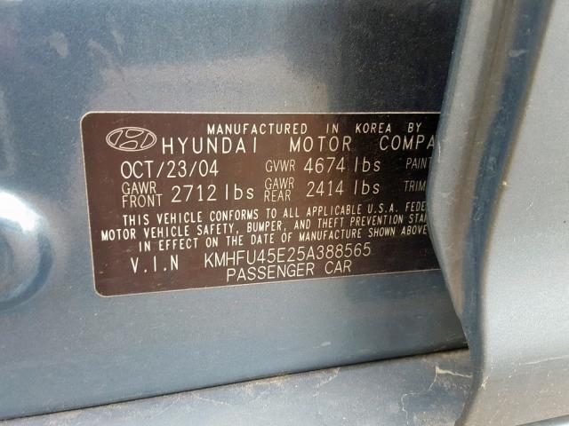 KMHFU45E25A388565 - 2005 HYUNDAI XG 350 BLUE photo 10