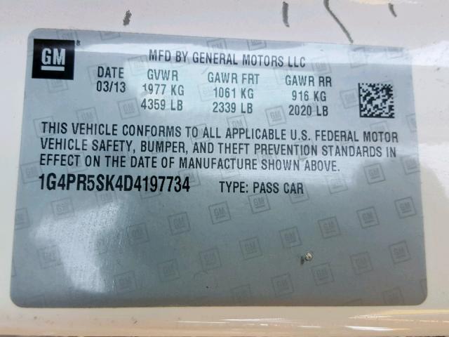 1G4PR5SK4D4197734 - 2013 BUICK VERANO CON WHITE photo 10