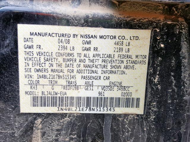 1N4BL21E78N515345 - 2008 NISSAN ALTIMA 3.5 BLACK photo 10