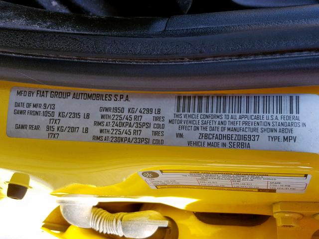 ZFBCFADH6EZ016937 - 2014 FIAT 500L TREKK YELLOW photo 10