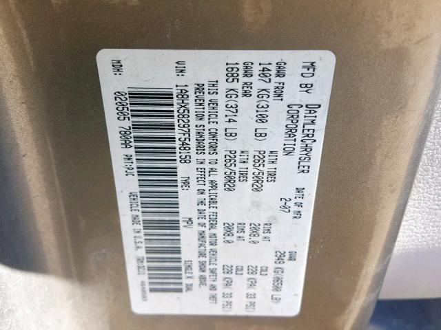 1A8HX58297F548158 - 2007 CHRYSLER ASPEN LIMI GOLD photo 10
