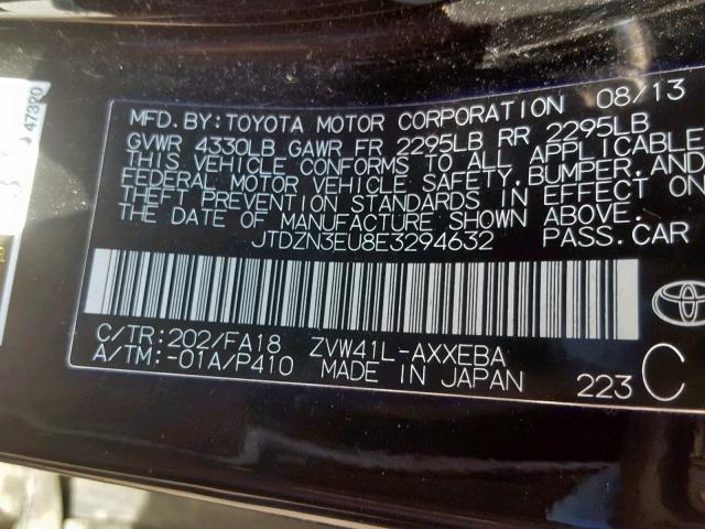 JTDZN3EU8E3294632 - 2014 TOYOTA PRIUS V BLACK photo 10