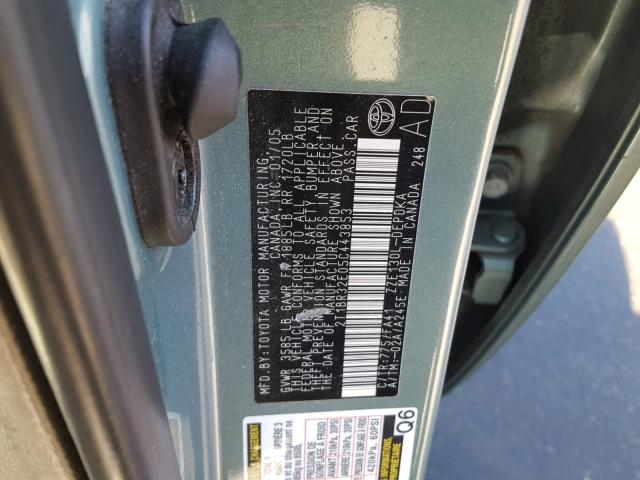 2T1BR32E05C443853 - 2005 TOYOTA COROLLA CE BLUE photo 10