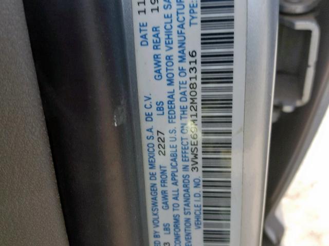 3VWSE69M12M081316 - 2002 VOLKSWAGEN JETTA GLS SILVER photo 10