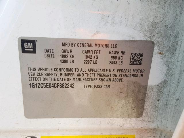 1G1ZC5E04CF382242 - 2012 CHEVROLET MALIBU 1LT თეთრი ფოტო 10