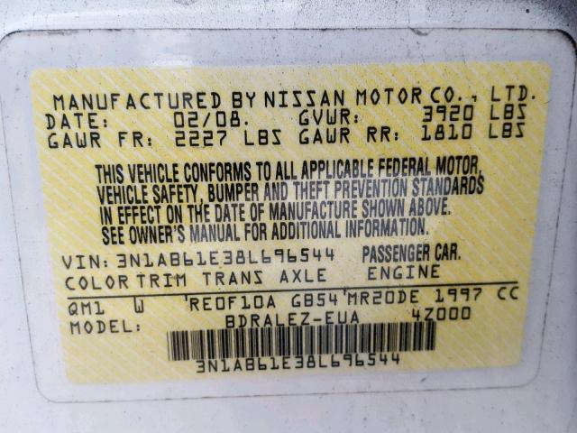 3N1AB61E38L696544 - 2008 NISSAN SENTRA 2.0 WHITE photo 10