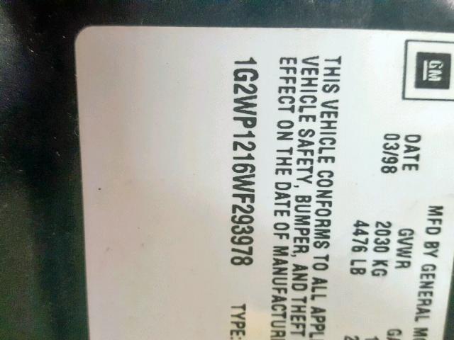 1G2WP1216WF293978 - 1998 PONTIAC GRAND PRIX GREEN photo 10