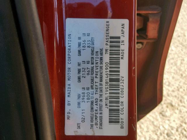 JM1BL1VG3B1461900 - 2011 MAZDA 3 I RED photo 10