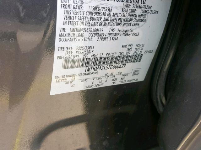 1MEHM42157G600629 - 2007 MERCURY MONTEGO PR ნაცრისფერი ფოტო 10