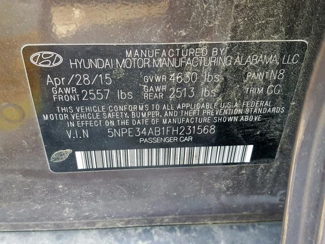 5NPE34AB1FH231568 - 2015 HYUNDAI SONATA SPO BROWN photo 10