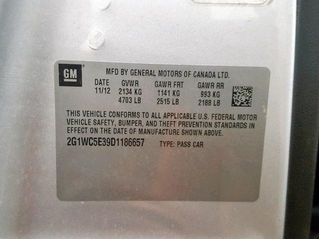 2G1WC5E39D1186657 - 2013 CHEVROLET IMPALA LTZ SILVER photo 10