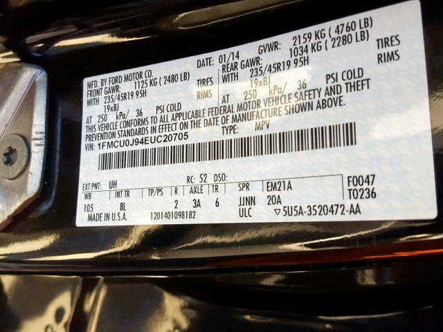 1FMCU0J94EUC20705 - 2014 FORD ESCAPE TIT BLACK photo 10