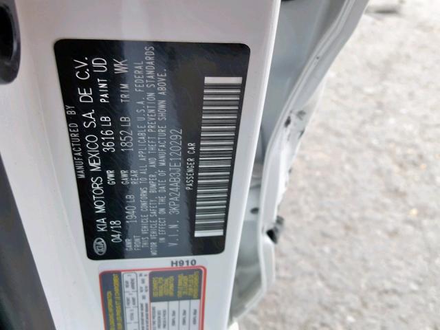 3KPA24AB3JE120292 - 2018 KIA RIO LX WHITE photo 10