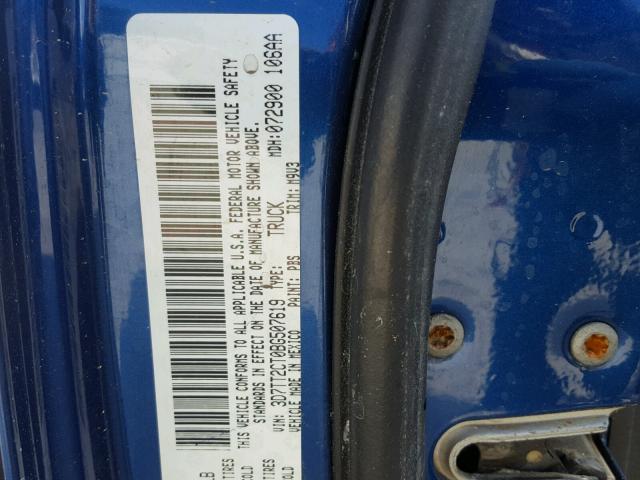 3D7TT2CT0BG507619 - 2011 DODGE RAM 2500 BLUE photo 10