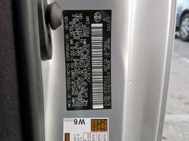 JTKDE167590279576 - 2009 TOYOTA SCION TC ვერცხლისფერი ფოტო 10