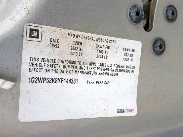 1G2WP52K8YF144331 - 2000 PONTIAC GRAND PRIX 银色 照片 10