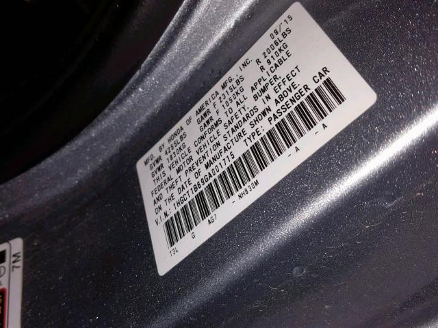 1HGCT1B69GA001715 - 2016 HONDA ACCORD EXL SILVER photo 10