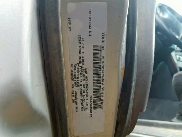 4S3BH675047618504 - 2004 SUBARU LEGACY OUT GRAY photo 10