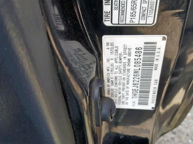 1HGEJ6226WL085486 - 1998 HONDA CIVIC DX BLACK photo 10