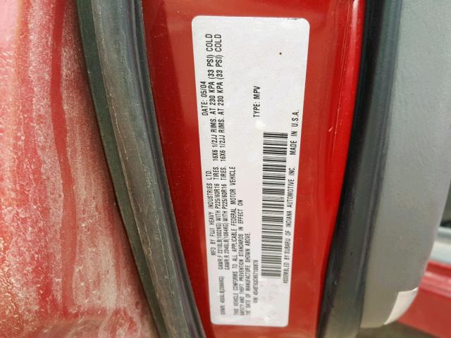 4S4BT62C957100876 - 2005 SUBARU BAJA SPORT RED photo 10