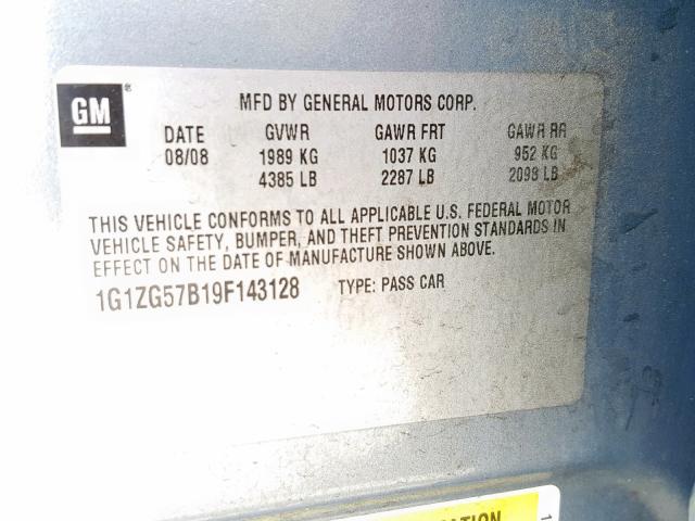 1G1ZG57B19F143128 - 2009 CHEVROLET MALIBU LS BLUE photo 10