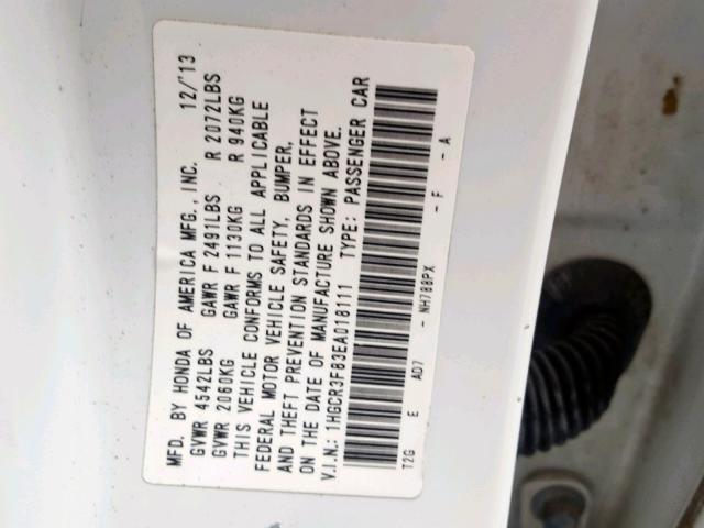 1HGCR3F83EA018111 - 2014 HONDA ACCORD EXL WHITE photo 10