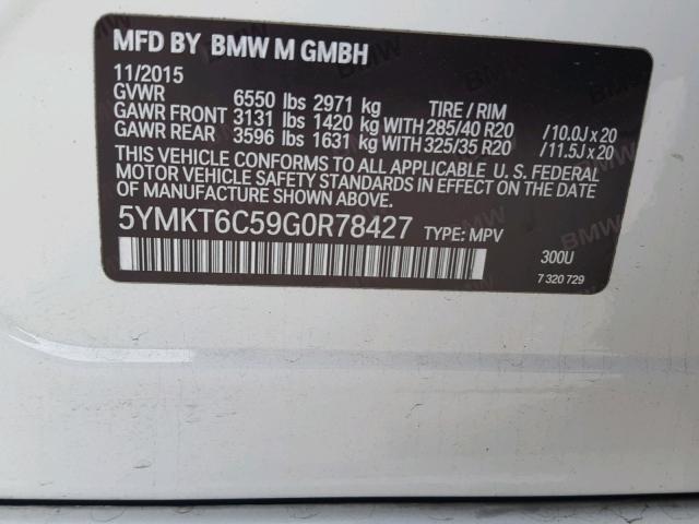 5YMKT6C59G0R78427 - 2016 BMW X5 M WHITE photo 10
