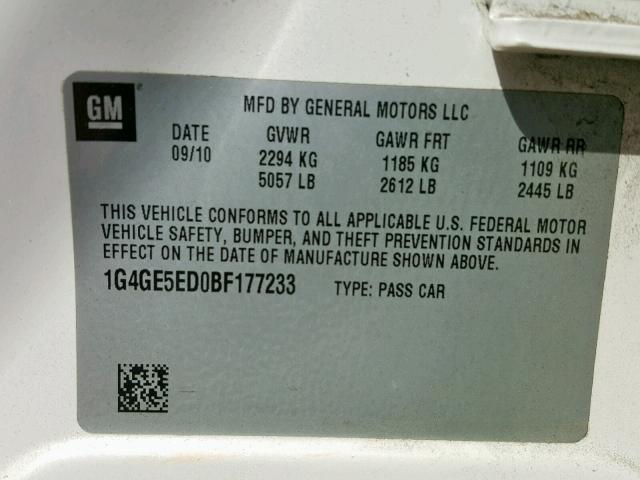 1G4GE5ED0BF177233 - 2011 BUICK LACROSSE C WHITE photo 10