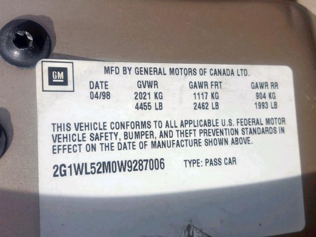 2G1WL52M0W9287006 - 1998 CHEVROLET LUMINA BAS 金色 照片 10