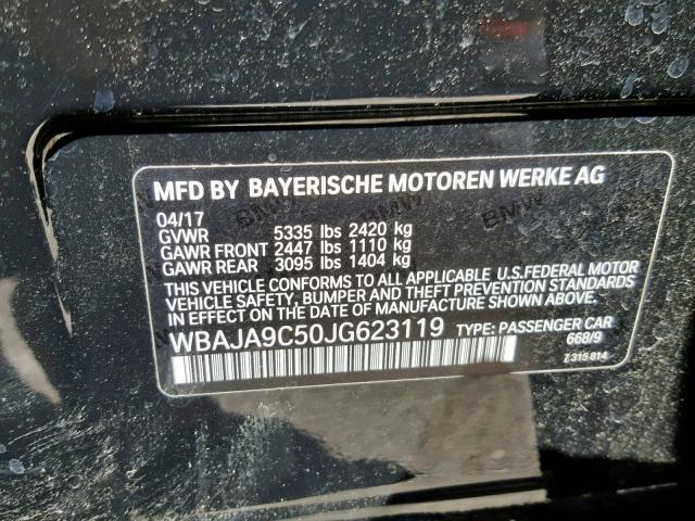 WBAJA9C50JG623119 - 2018 BMW 530E BLACK photo 10