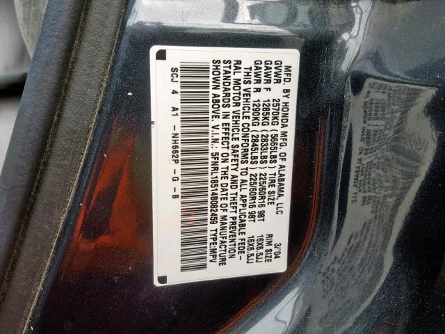 5FNRL18514B082459 - 2004 HONDA ODYSSEY LX CHARCOAL photo 10