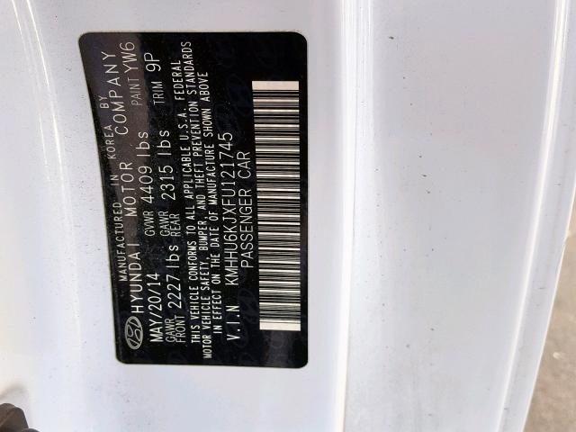 KMHHU6KJXFU121745 - 2015 HYUNDAI GENESIS CO WHITE photo 10