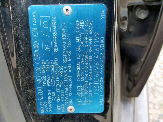 JS3TD62V614161199 - 2001 SUZUKI GRAND VITA BLACK photo 10