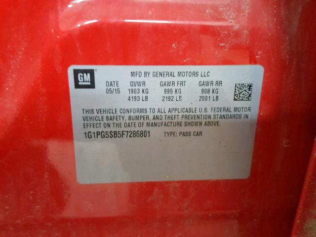 1G1PG5SB5F7286801 - 2015 CHEVROLET CRUZE LTZ RED photo 10