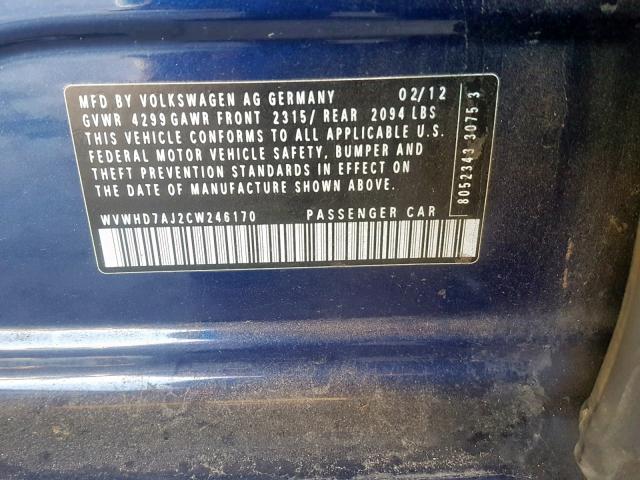 WVWHD7AJ2CW246170 - 2012 VOLKSWAGEN GTI BLUE photo 10