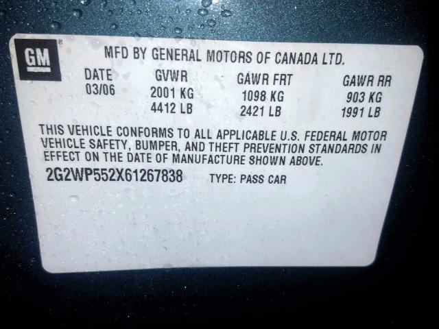 2G2WP552X61267838 - 2006 PONTIAC GRAND PRIX BLUE photo 10