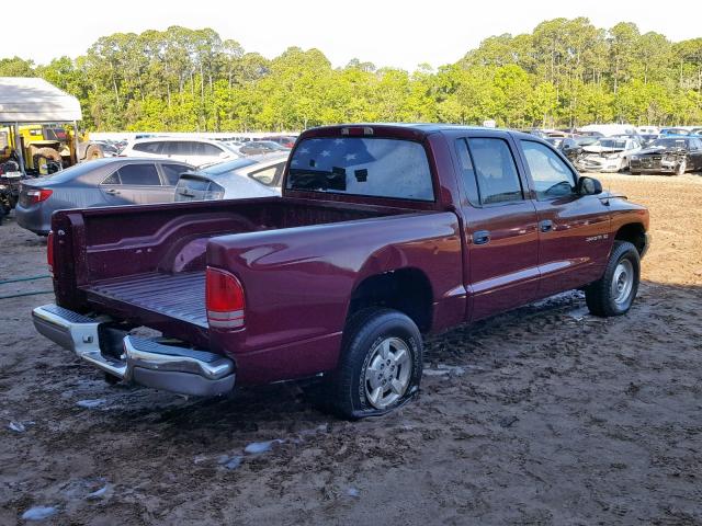 1B7HG2AXX1S255315 - 2001 DODGE DAKOTA QUA BURGUNDY photo 4