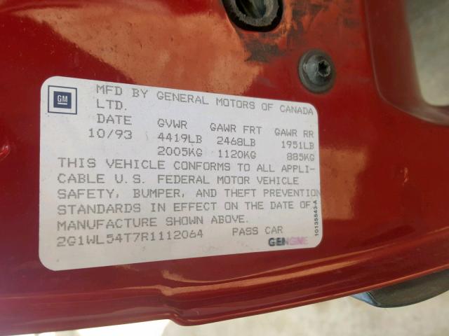 2G1WL54T7R1112064 - 1994 CHEVROLET LUMINA RED photo 10