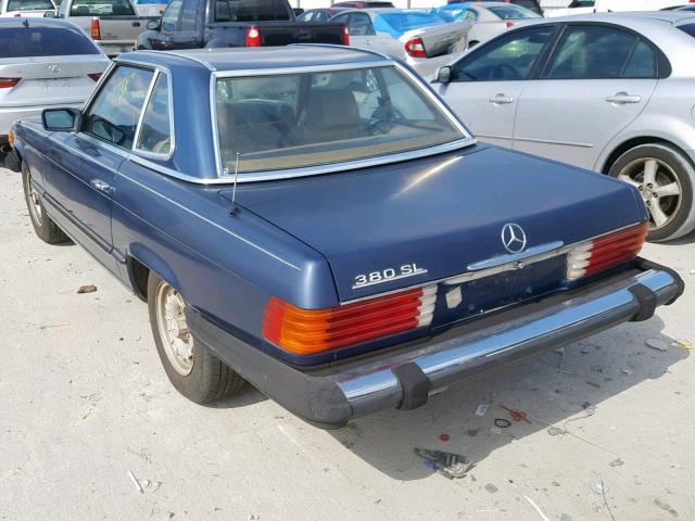 WDBBA45A5EA002907 - 1984 MERCEDES-BENZ 380 SL BLUE photo 3