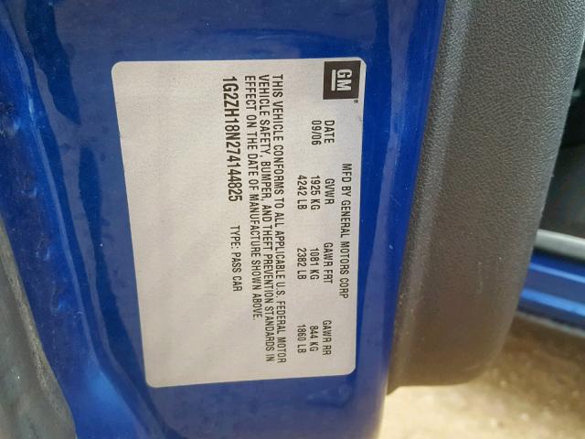 1G2ZH18N274144825 - 2007 PONTIAC G6 GT BLUE photo 10