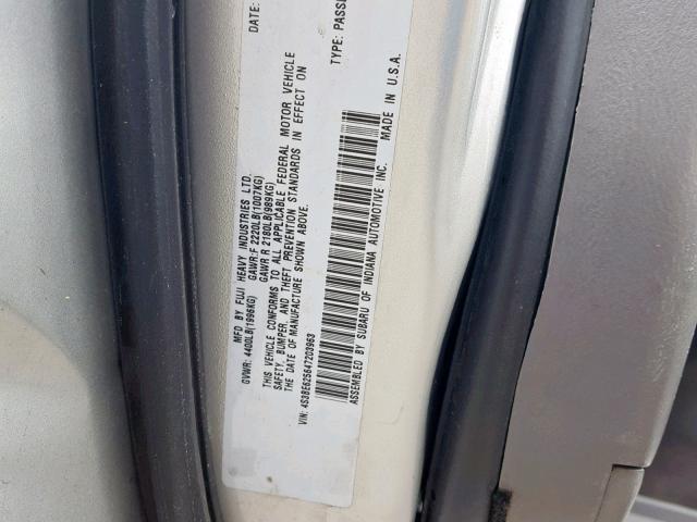 4S3BE625647203963 - 2004 SUBARU LEGACY L S SILVER photo 10