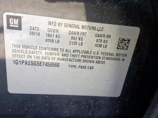 1G1PA5SG5E7459566 - 2014 CHEVROLET CRUZE LS CHARCOAL photo 10