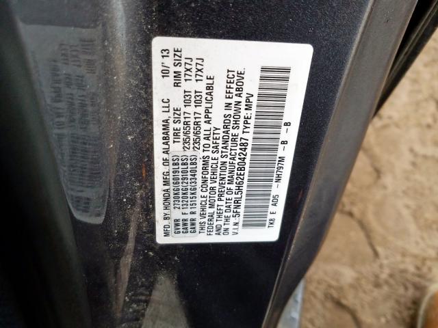 5FNRL5H62EB042487 - 2014 HONDA ODYSSEY EXL  photo 10