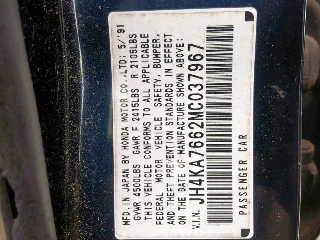 JH4KA7662MC037967 - 1991 ACURA LEGEND L BLACK photo 10