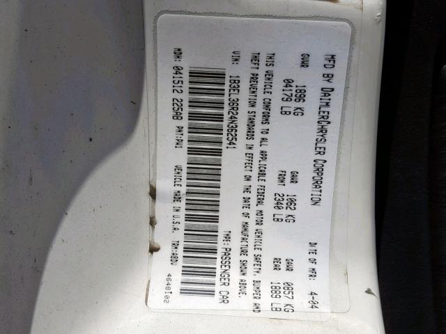 1B3EL36R24N362541 - 2004 DODGE STRATUS SE WHITE photo 10